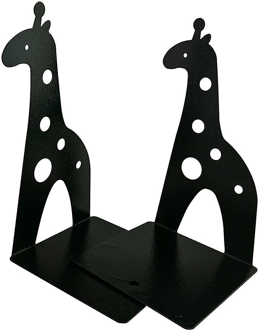 Giraffe-shaped Non-slip Metal Bookend， Desk Top Organizer Book Holder， Black