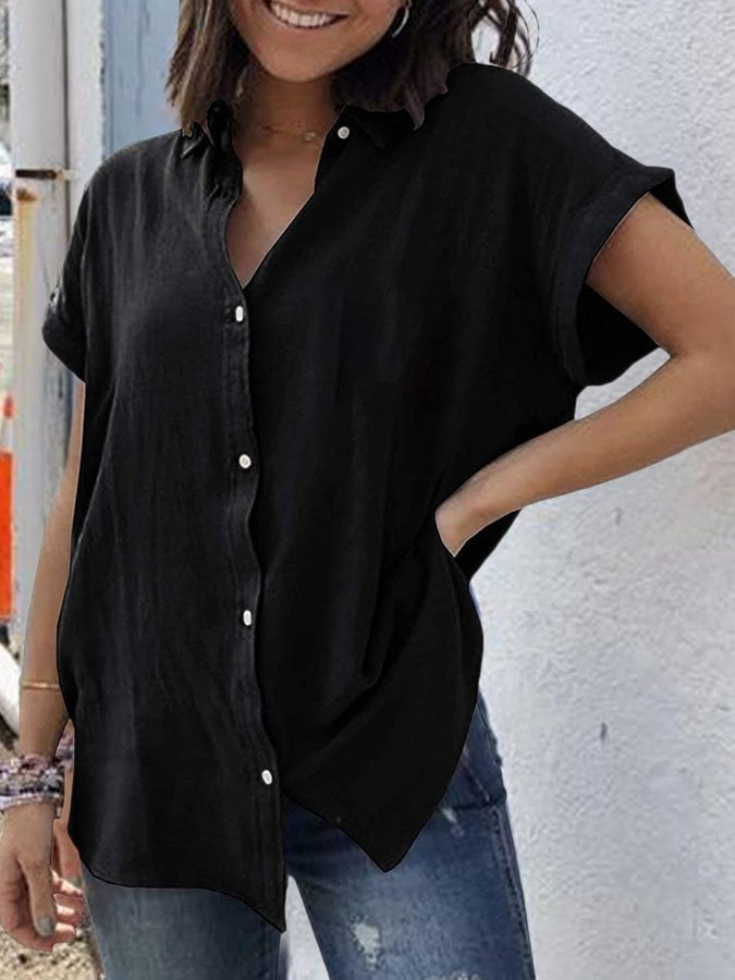 Solid Color Casual Cotton Linen Shirt