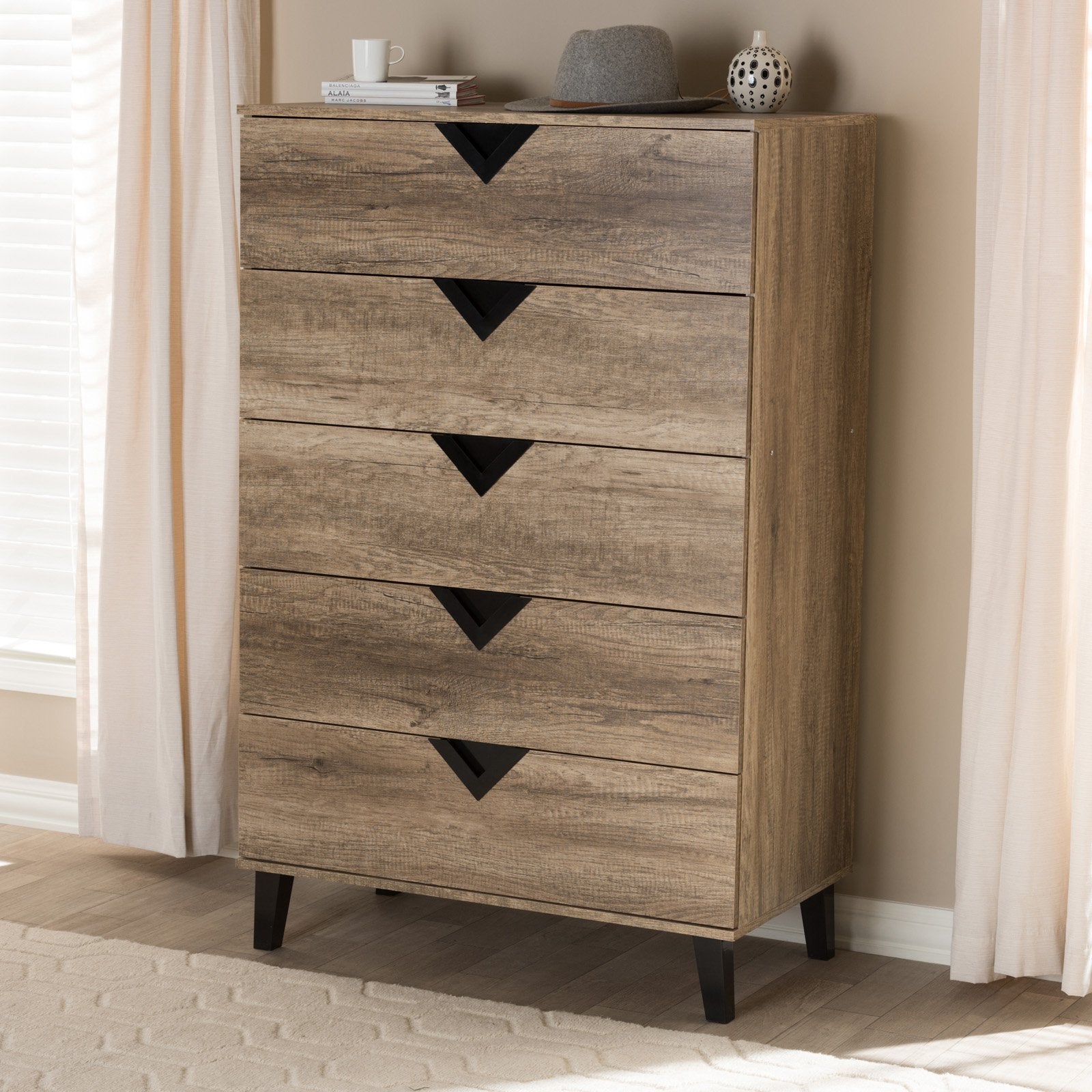 Baxton Studio Wales 5 Drawer Bedroom Chest