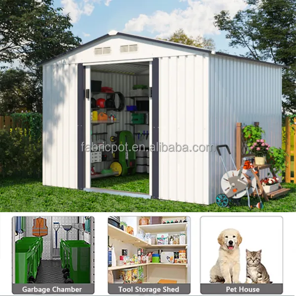 High quality golden supplie outdoor storage shed 8x10ft garden tool Galvanized Steel Sheet Metal Garden Shed