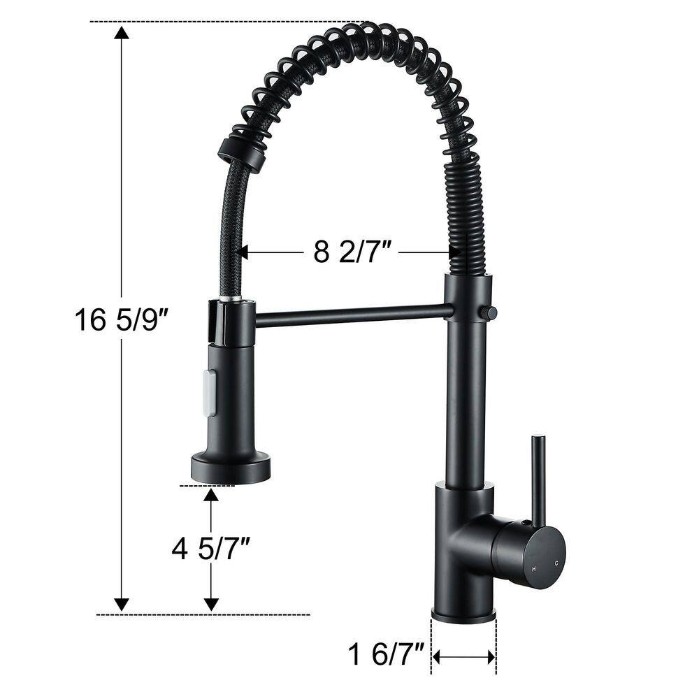 Heemli Spiral tube Single Handle Gooseneck Pull Out Sprayer Kitchen Faucet with Deckplate Included in Matte Black KBN0201MB