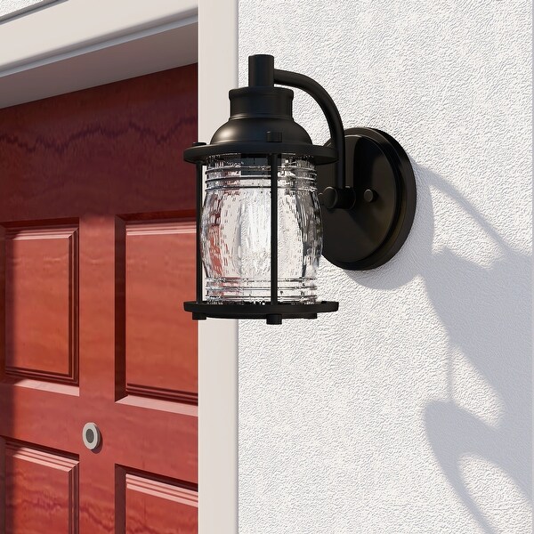 1-light outdoor wall light with black finish and  seeded glass shade Shopping - The Best Deals on Outdoor Wall Lanterns | 39888130