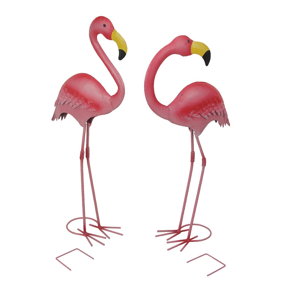 Metal Pink Flamingo Yard Statues With Anchors 18  20 Inches (Set Of 2)   20.25 X 8.5 X 4 inches