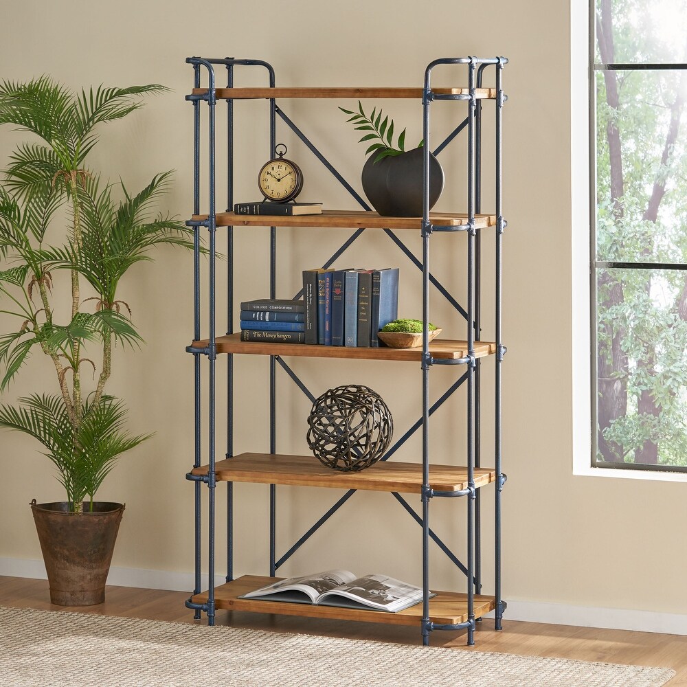 Yorktown Industrial 5 Shelf Firwood Bookcase by Christopher Knight Home