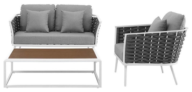 Stance 3 Piece Outdoor Patio Aluminum Sectional Sofa Set   Midcentury   Outdoor Lounge Sets   by Homesquare  Houzz