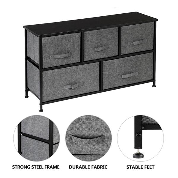 5-Drawer Storage Organizer Unit with Fabric Bins Bedroom Playroom Entryway Hallway Closets Steel Frame MDF Top Dresser Storage Tower Fabric Cube Dresser Chest Cabinet