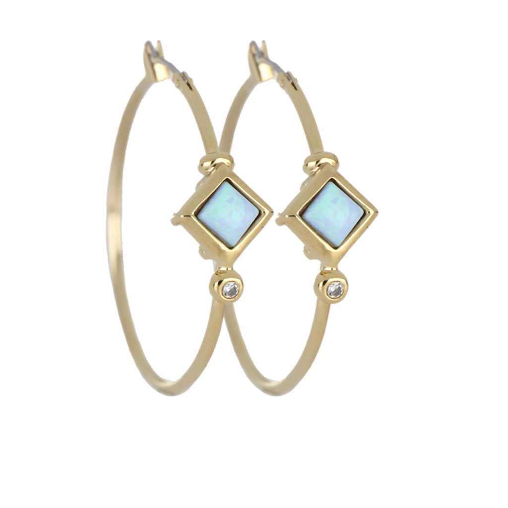 John Medeiros  Opalas do Mar Collection - Blue Diamond Opal Hoop Earrings - Gold - (Assorted Size Option)