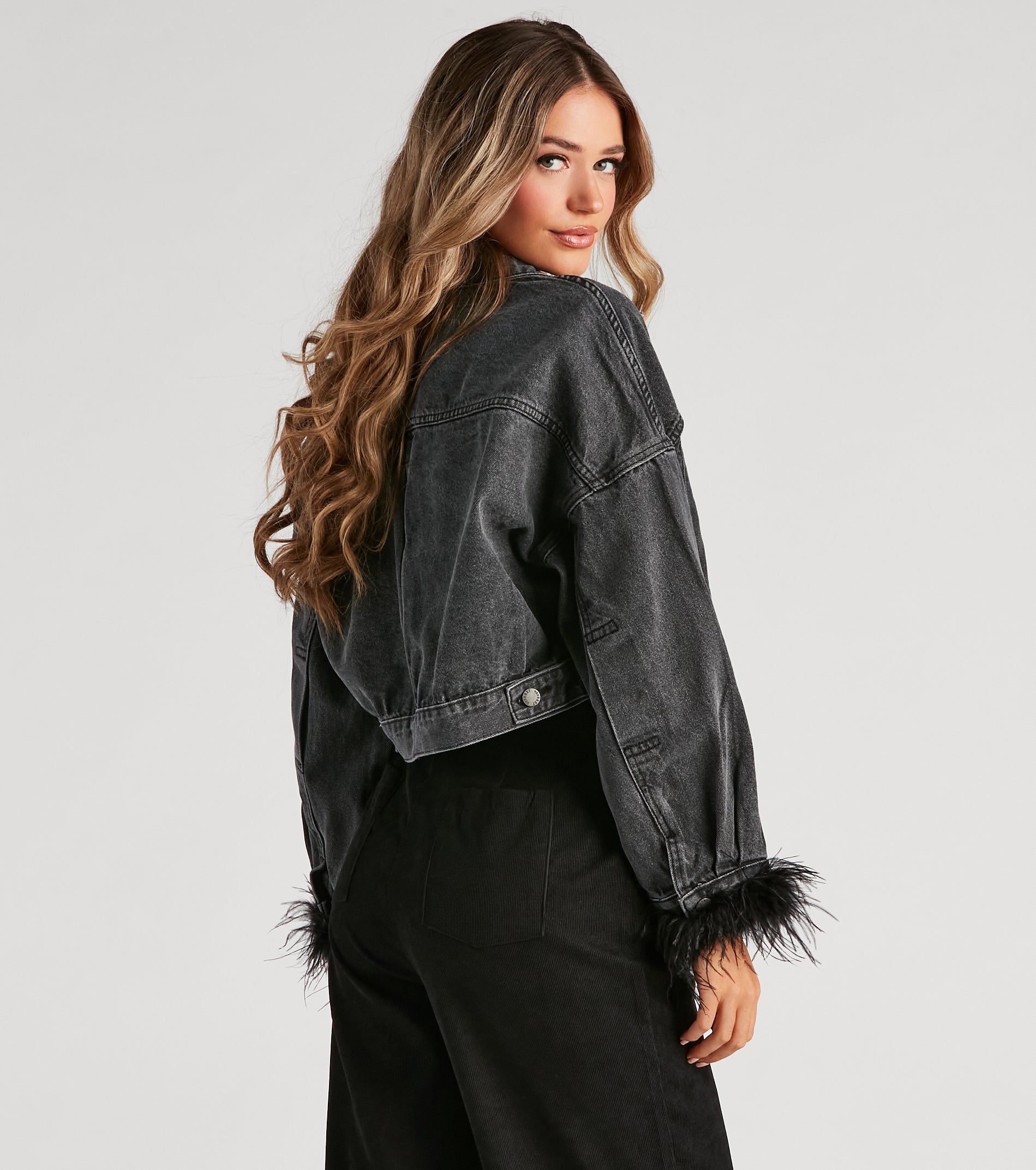 Here To Standout Marabou Denim Jacket