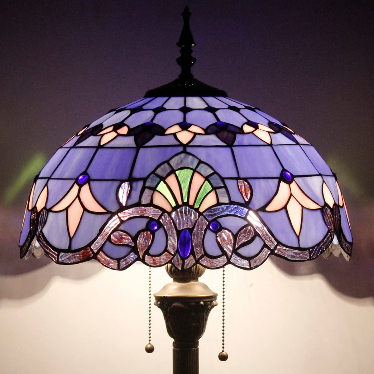 BBNBDMZ Tiffany Floor Lamp Blue Purple Baroque Stained Glass Standing Reading Light 16X16X64 Inches Antique Pole Corner Lamp Decor Bedroom Living Room  Office S003C Series