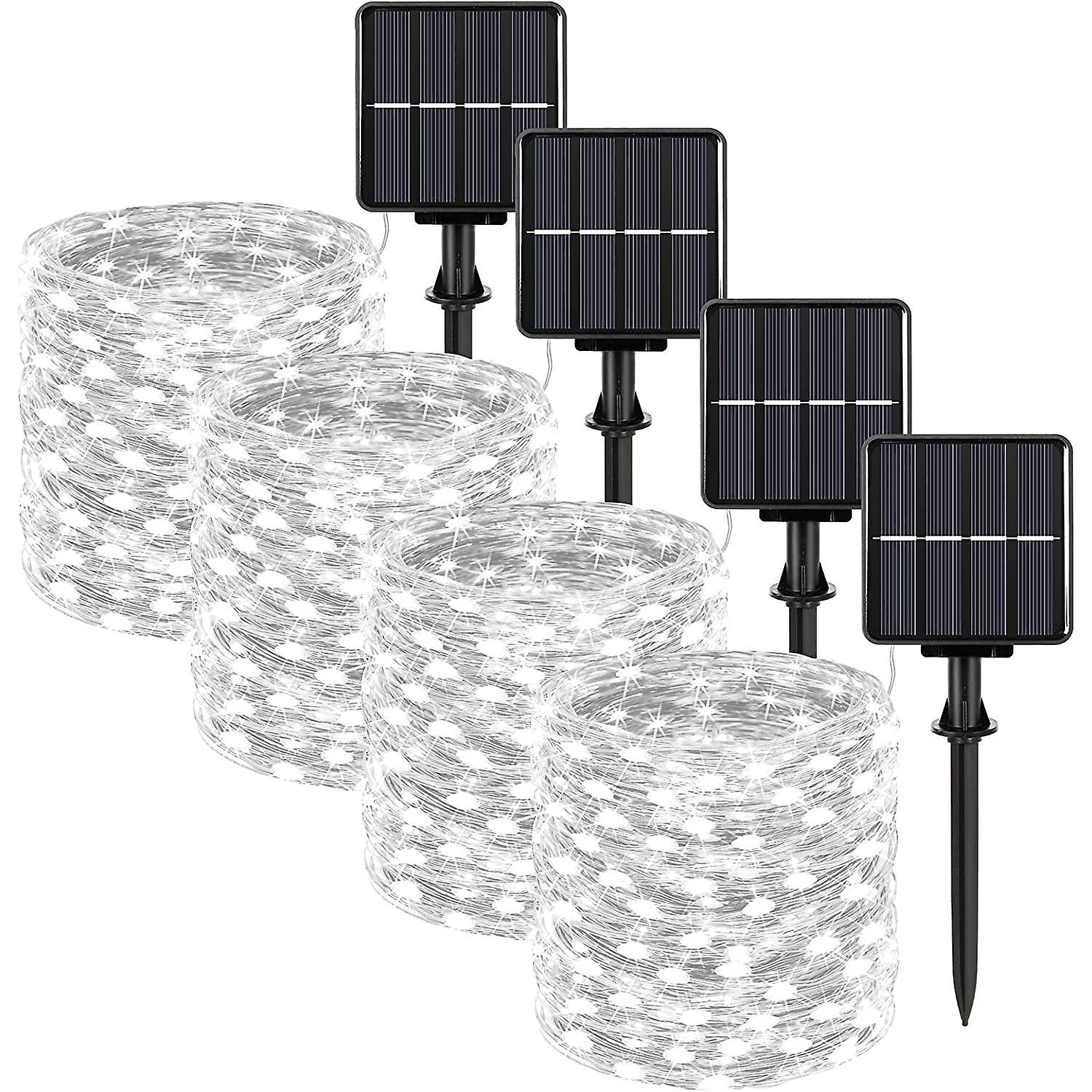 Extra-long 288ft Solar Fairy String Lights， 4-pack Each 72ft 200 Led Outdoor Twinkle Lights Waterproof 8 Lighting Modes Daylight White Silver Wire Lig