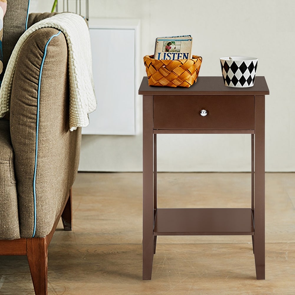 Simple Style End Table with 1 Drawer and Bottom Shelf