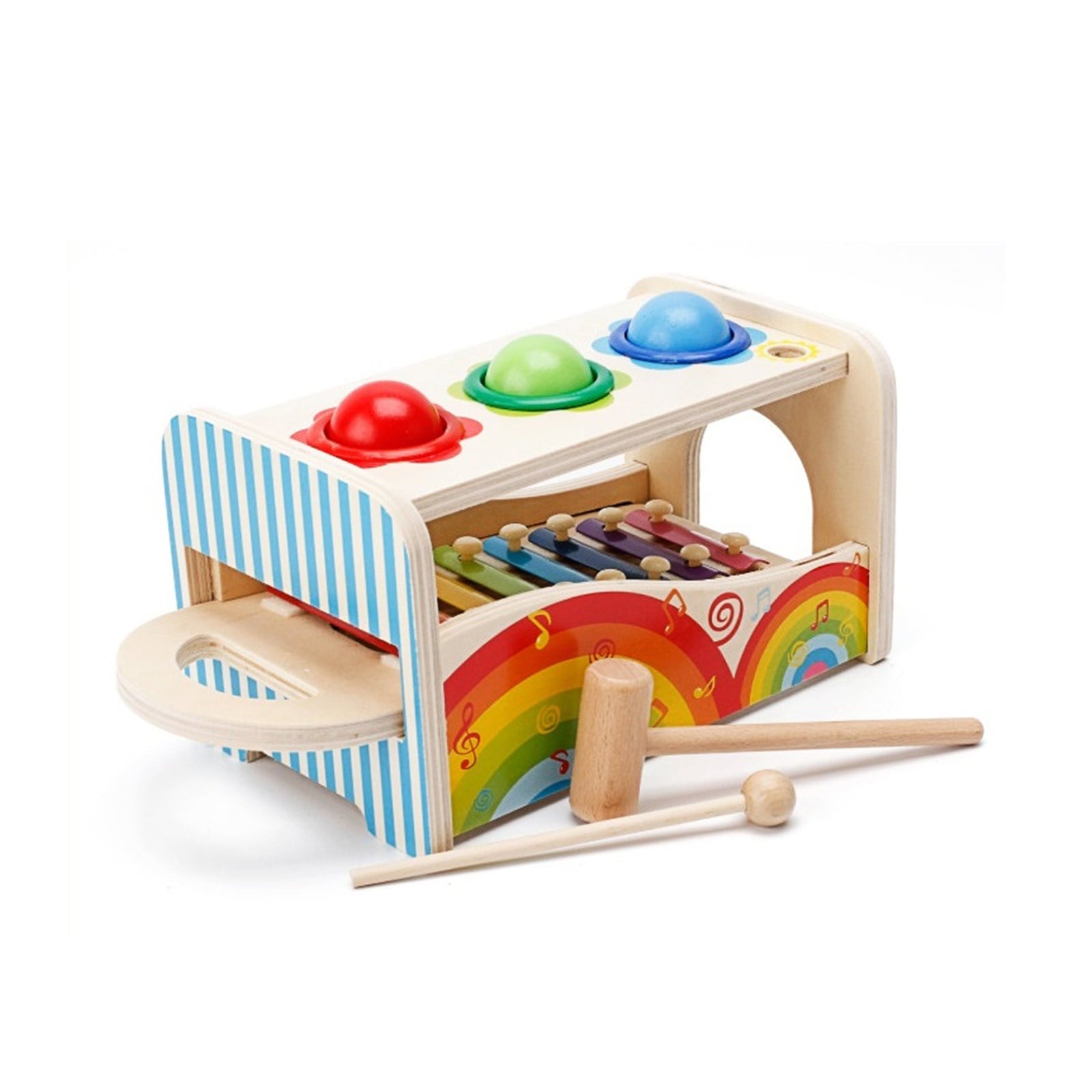 Eccomum Wooden Pounding and Hammer Toy Pound A Ball Toy with Slide Out Xylophone Wooden Educational Pounding and Hammer Montessori Musical Toys