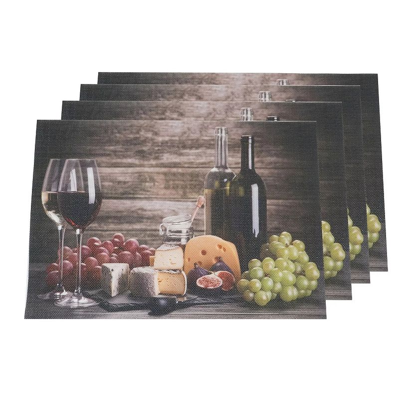 Dainty Home Wine And Grapes Woven Vinyl Reversible Rectangular Placemat Set of 4