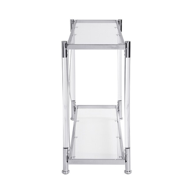 Grondin Modern Contemporary 2-Tier Console Table with Tempered Glass Top， Bottom Shelf， Steel and Acrylic Frame