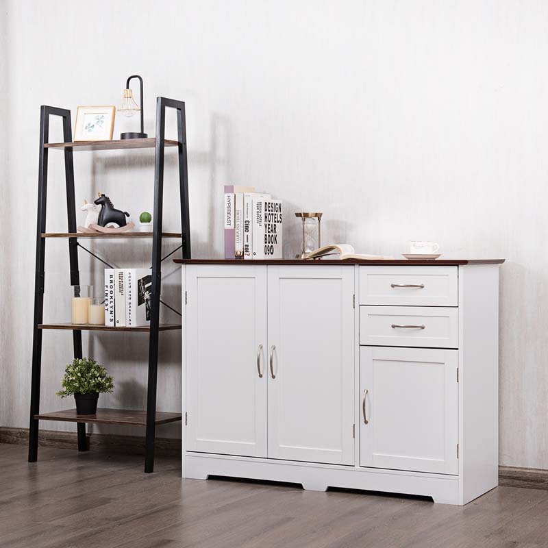 White Buffet Server Sideboard Storage Cabinet Console Table Utensils Organizer with 2-Door Cabinet & 2 Drawers