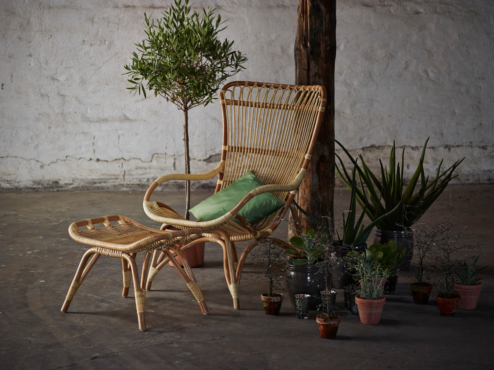 Monet Highback Rattan Lounge Chair and Footstool  Natural   Midcentury   Indoor Chaise Lounge Chairs   by Sika Design  Houzz