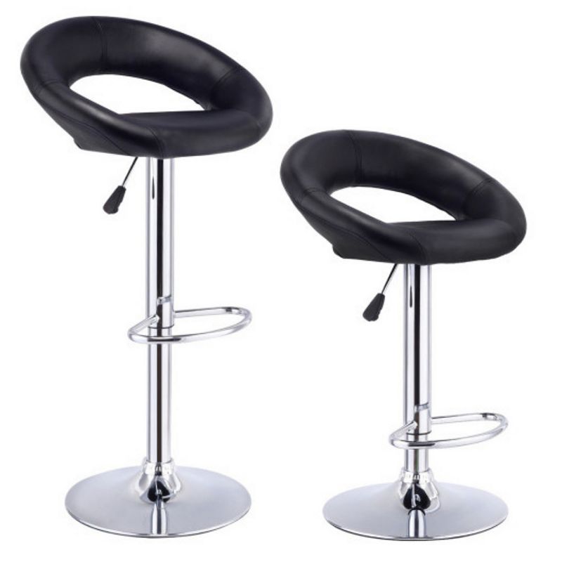 Set Of 2 Adjustable Swivel Pu Bar Stools-black