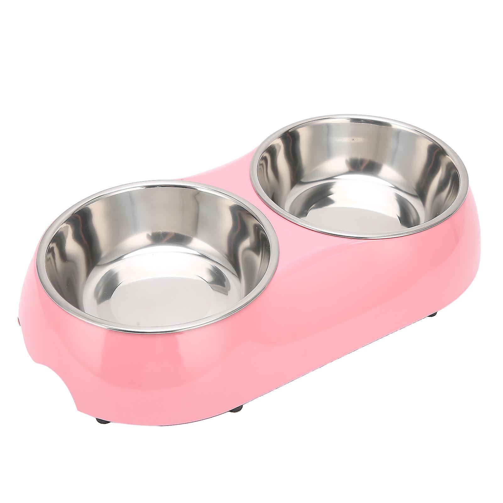 Stainless Steel Nonslip Double Pet Bowls Household Food Water Feeder For Medium And Small Pets Pink