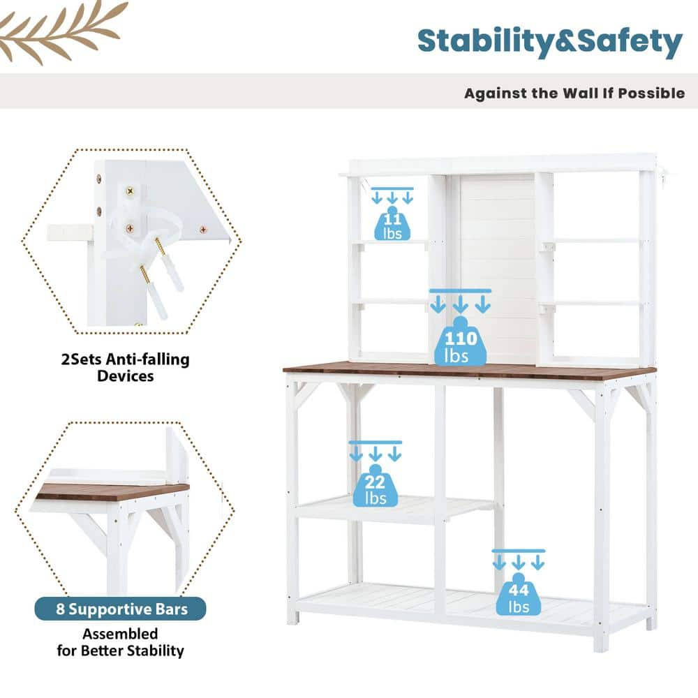 AUTMOON 47 in. x 19 in. x 64 in. Outdoor Wood Plant Stand with Shelves Kit for Mudroom Backyard W116290852