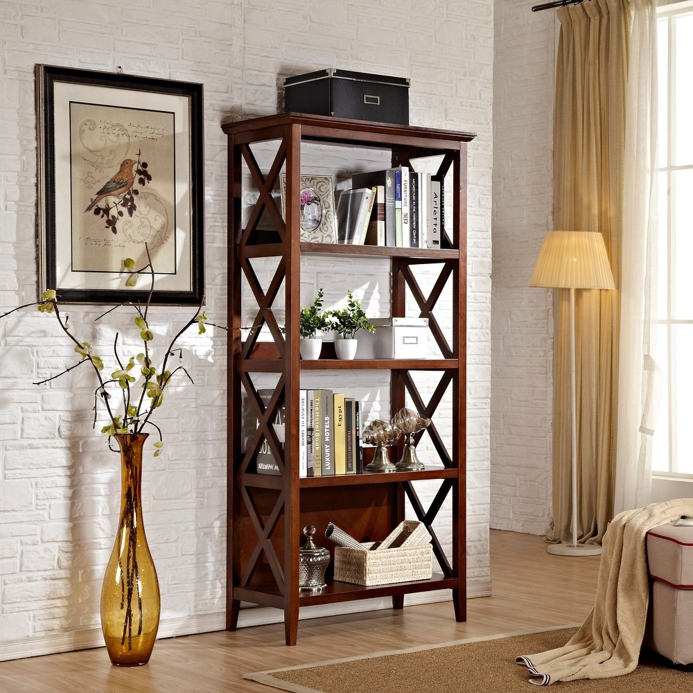 Contemporary Walnut 4 shelf Tiered Bookcase