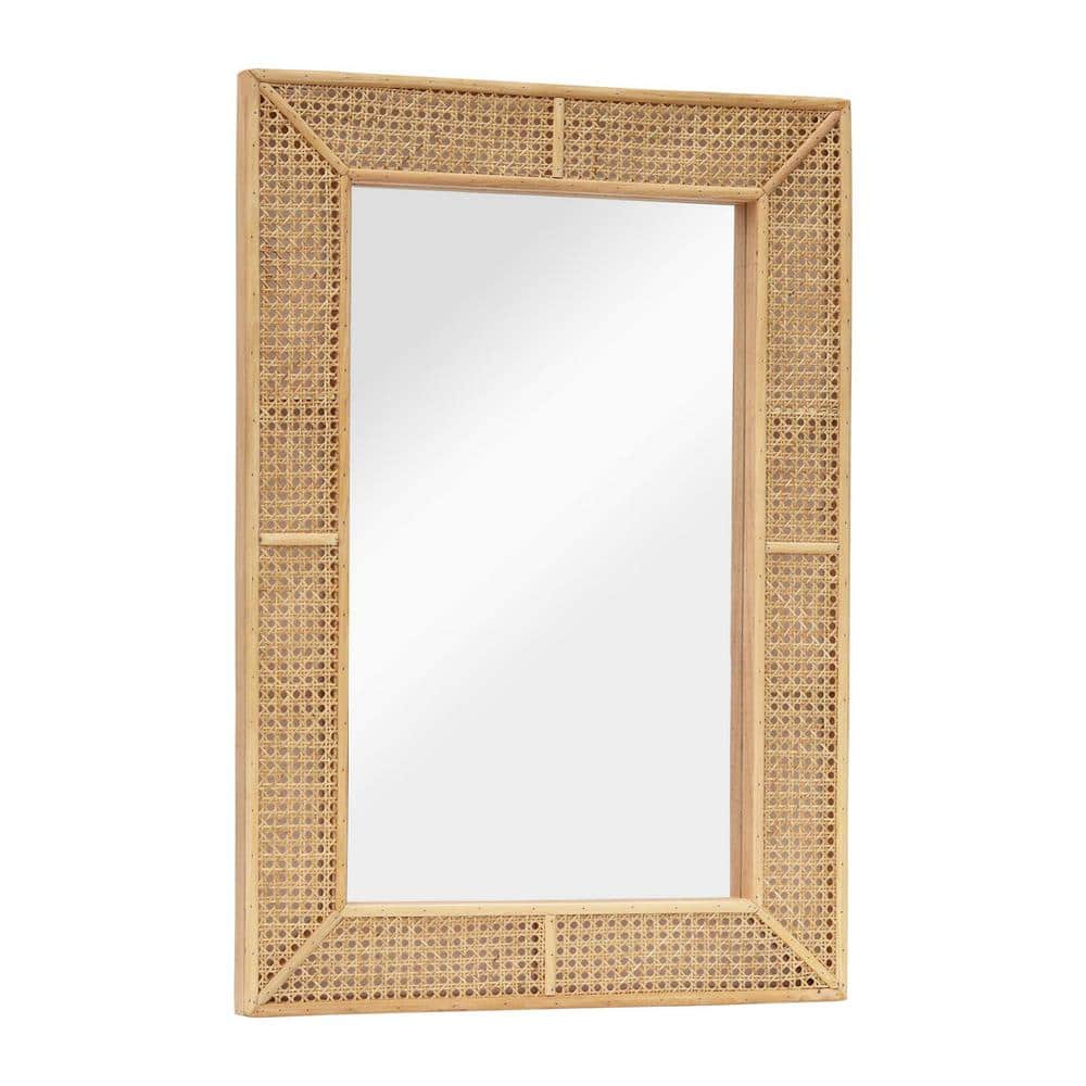 PARISLOFT 37.875 in. H x 26.375 in. W Rectangular Rattan Framed Natural Wall Mirror JT1202