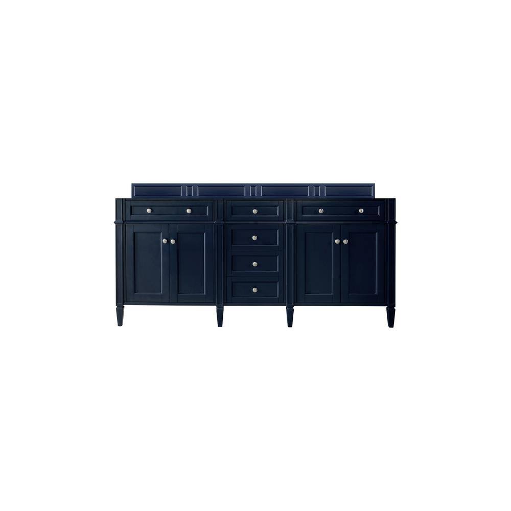 James Martin Vanities Brittany 72 in. W x 23.5 in. D x 34 in. H Double Bath Vanity Cabinet in Victory Blue with Marble Top in Carrara Marble 650-V72-VBL-3CAR