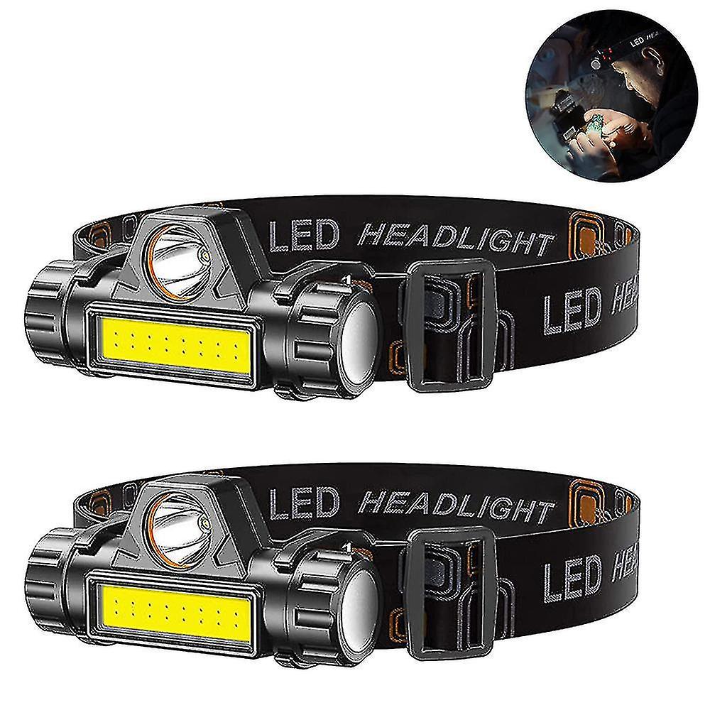 2 Pcs Rechargeable Headlamp ， Super Bright and Lightweight Led Headlamp， Adjustable Beam， Angle and Stra