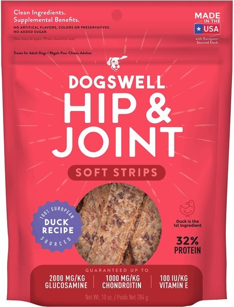 Dogswell Soft Strips Hip and Joint Duck Recipe Grain-Free Dog Treats