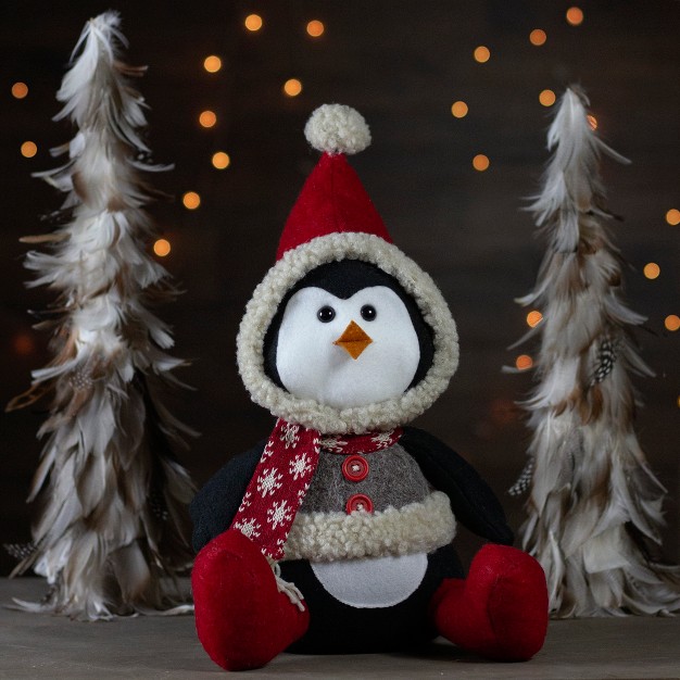 Northlight 15 inch Red White And Gray Sitting Winter Penguin Christmas Tabletop Decoration