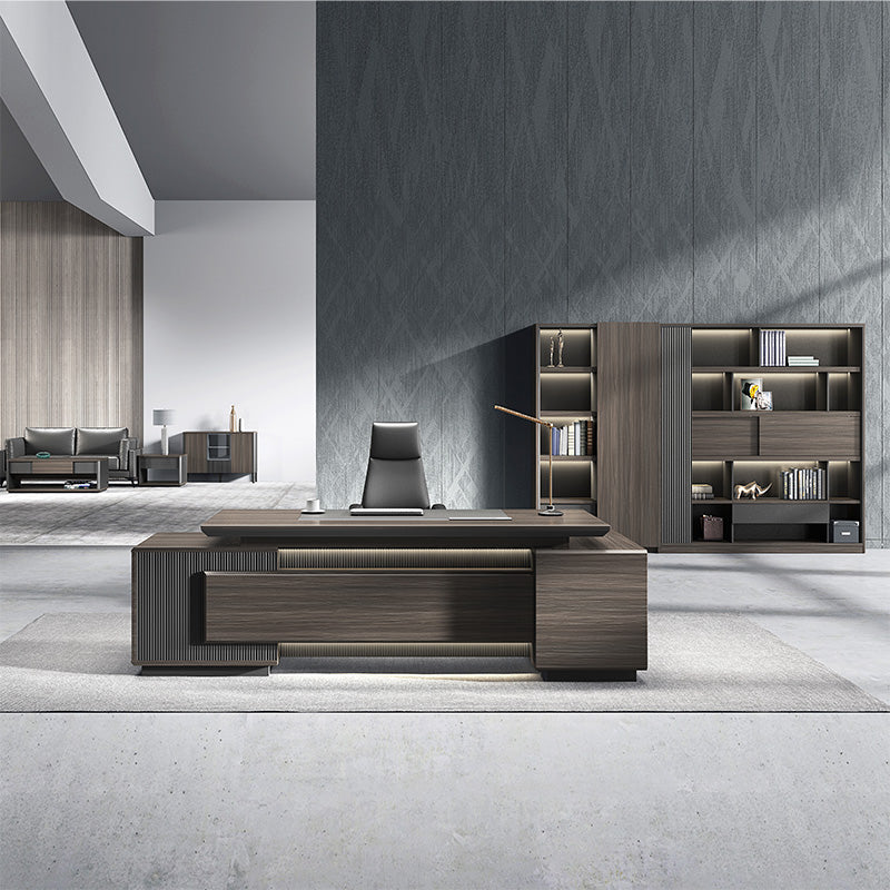 MADDOK Executive Desk with Left Return 280cm - Chocolate & Charcoal Grey