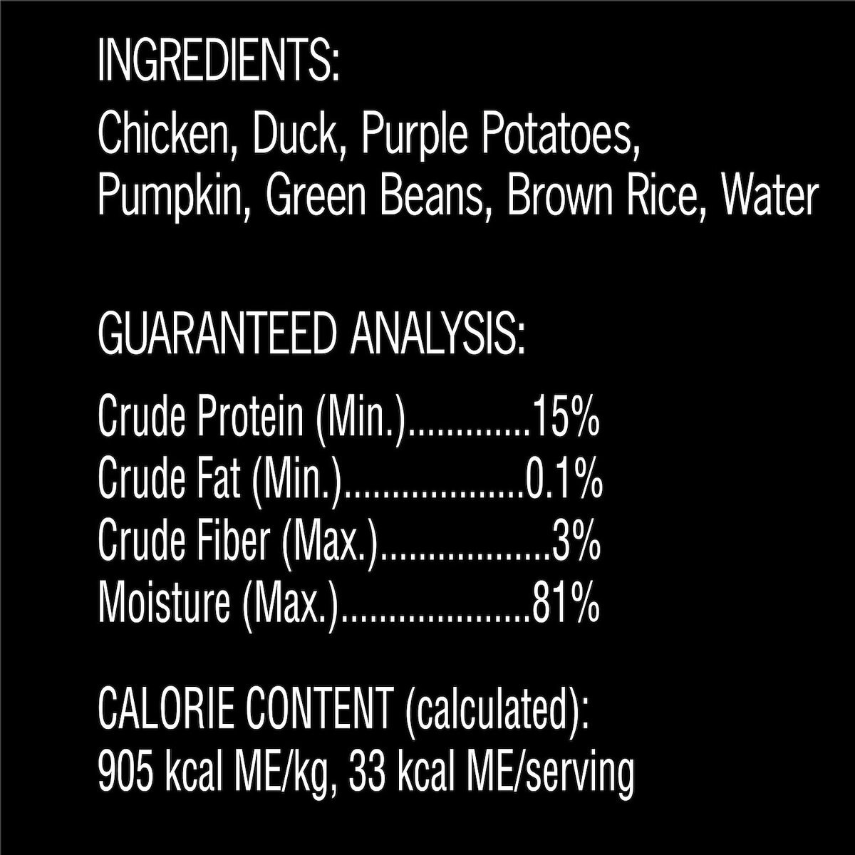 Cesar Simply Crafted Chicken， Duck， Purple Potatoes， Pumpkin， Green Beans and Brown Rice Wet Dog Food Meal Topper， 1.3-oz tray， case of 10