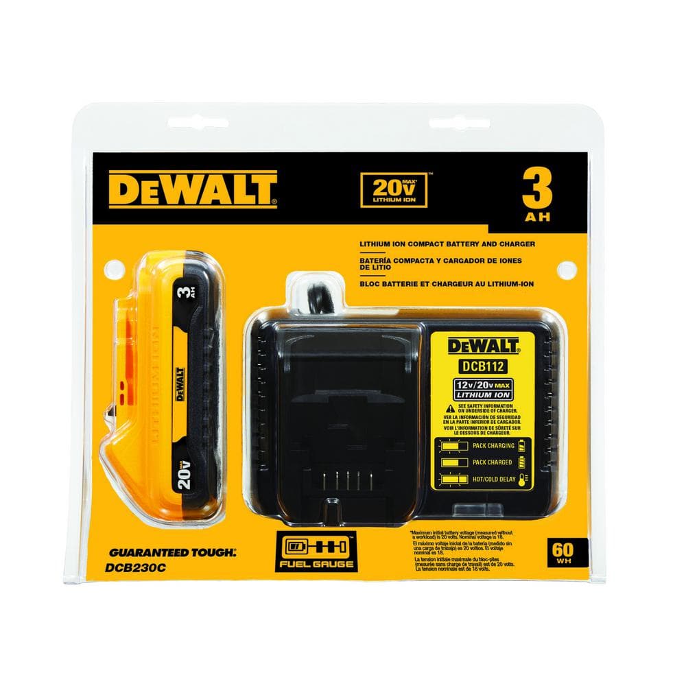 DEWALT 20V MAX Compact Lithium-Ion 3.0Ah Battery Pack with 12V to 20V MAX Charger DCB230C