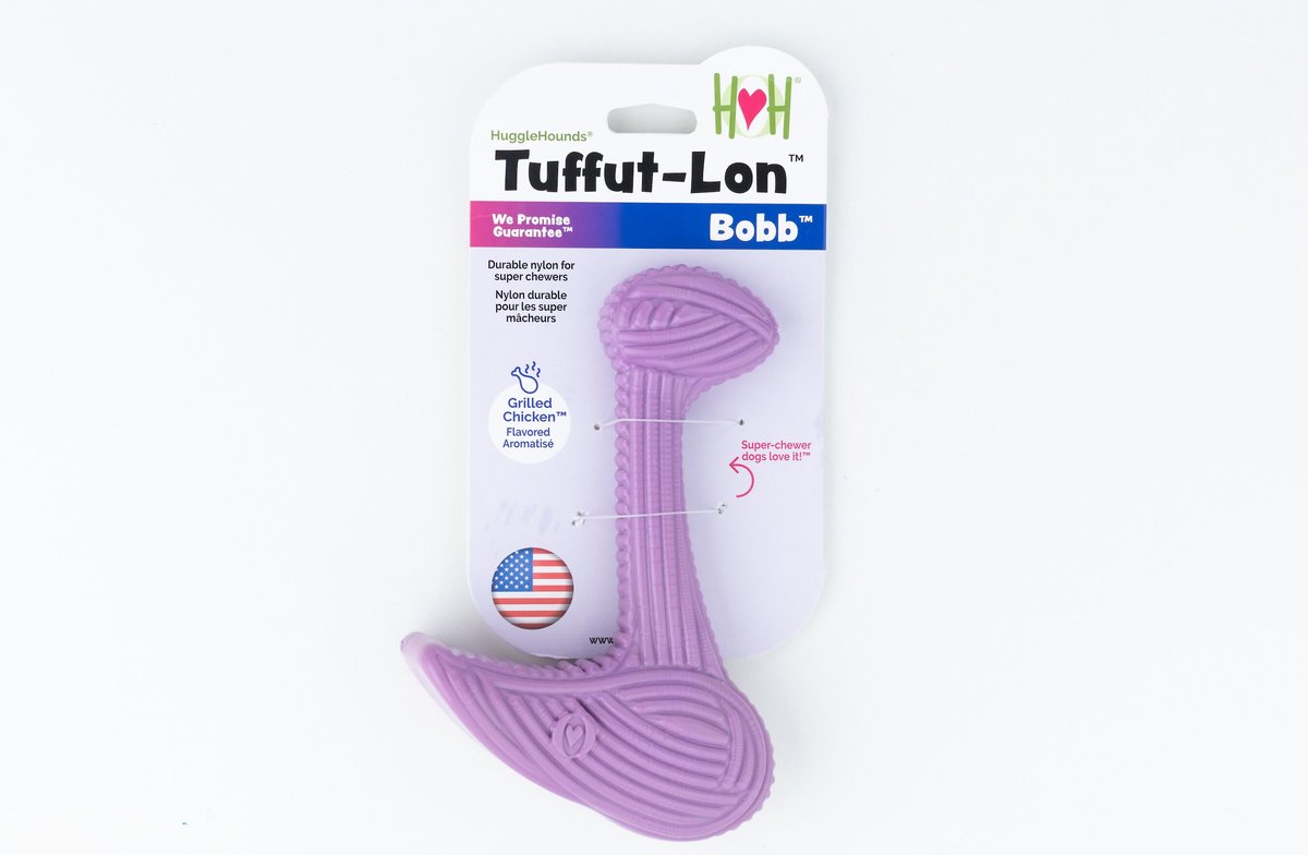 Hugglehounds Bobb Tuffut-Lon Bone Grilled Chicken Flavoring Dog Toy， Purple