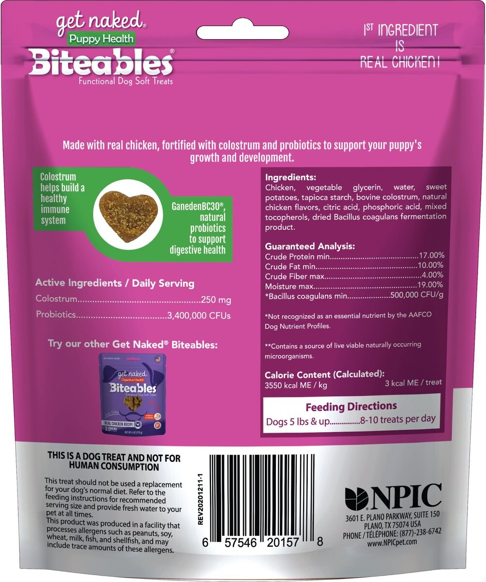 Get Naked Biteables Functional Real Chicken Recipe Puppy Treats， 6-oz bag