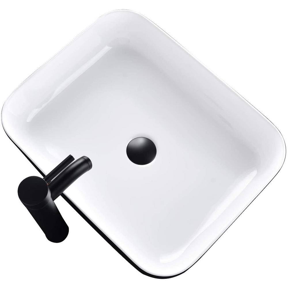 Puluomis Black Ceramic Rectangular Vessel Sink with Black Faucet US-HW1124