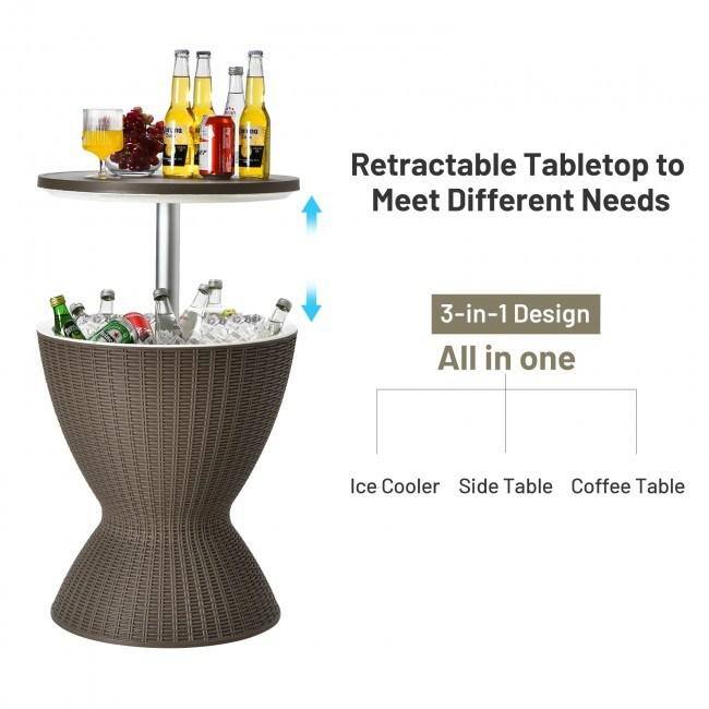 Movisa 8 Gal. 32qt. 3-in-1 Patio Rattan Cooler Bar Table with Adjust Ice Bucket Y-MVDOH9Y