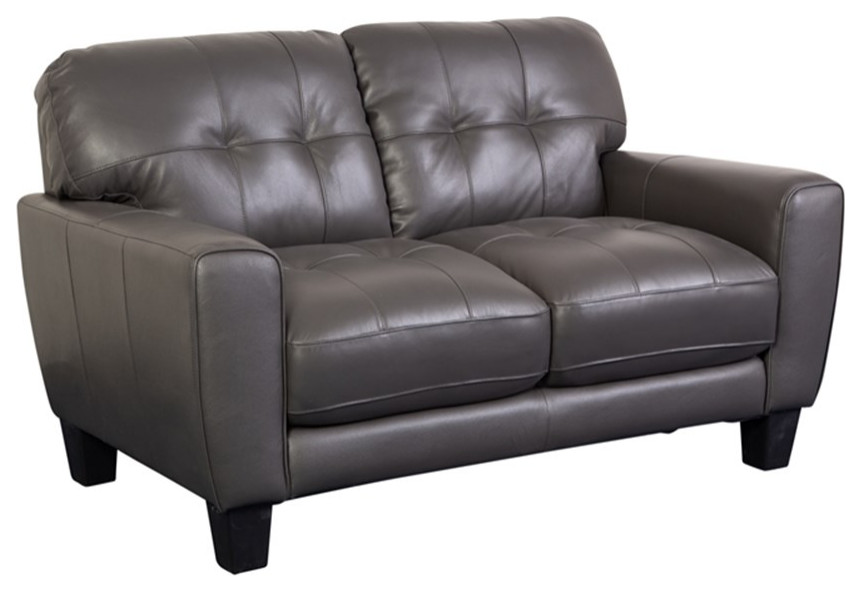 Penner Top Grain Leather Loveseat   Gray   Contemporary   Loveseats   by Homesquare  Houzz