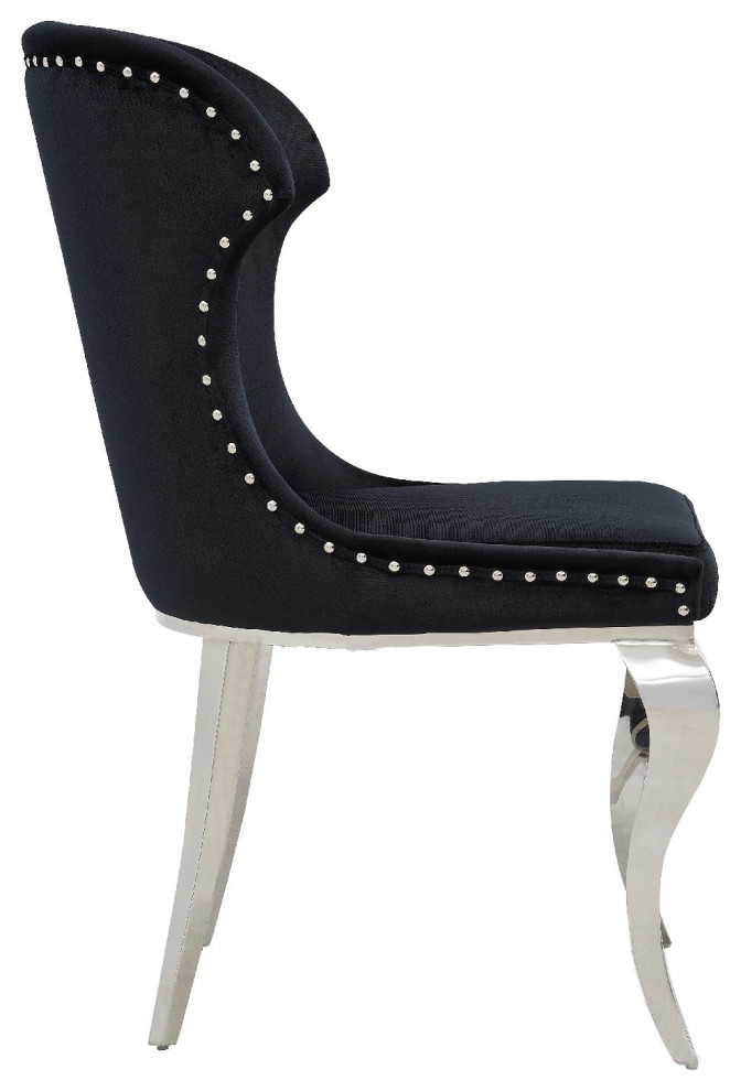 37 quotVelvet Wingback Dining Chair With Metal Legs  Black   Traditional   Dining Chairs   by VirVentures  Houzz