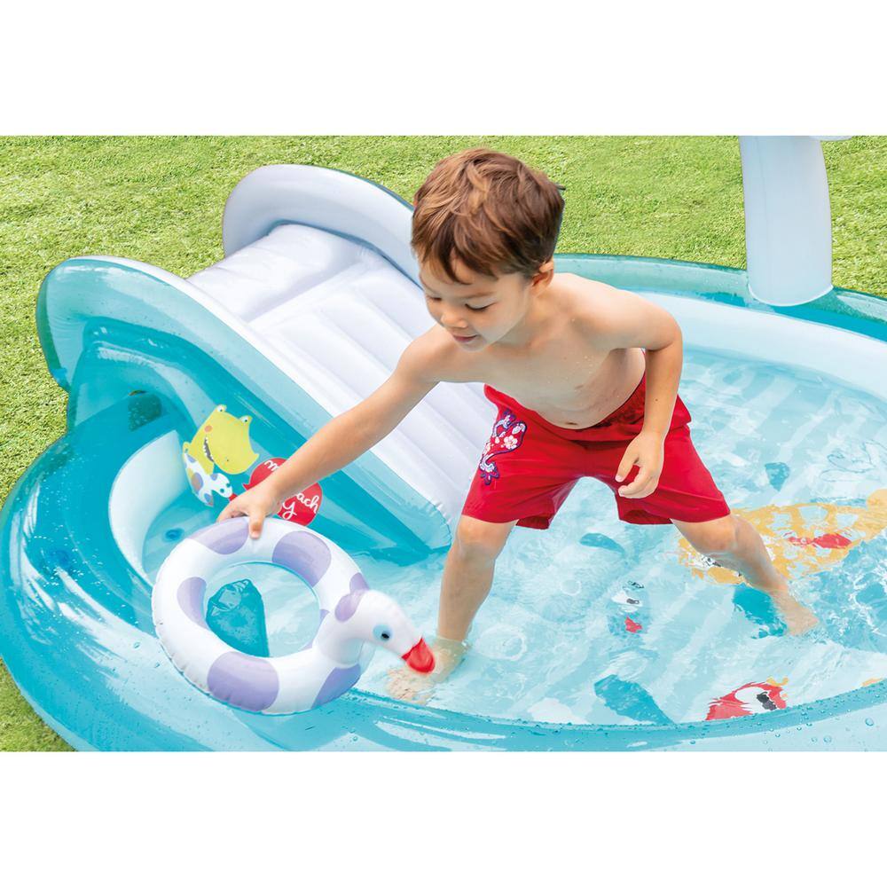 Intex Gator Outdoor Inflatable Kiddie Pool Water Play Center with Slide 57165EP