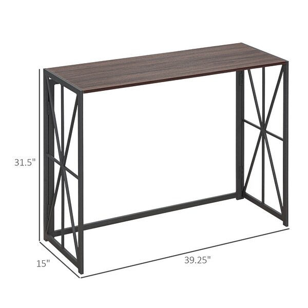 HOMCOM Folding Console Table， Industrial Sofa Table， Narrow Farmhouse Table with Metal Frame for Living Room， Entryway