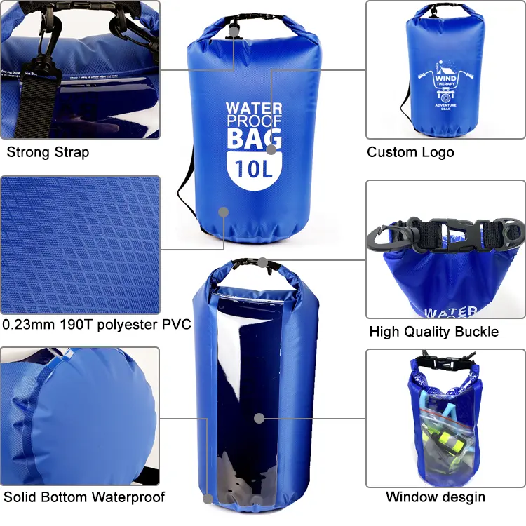 Window 2L 10L 20L Custom Logo Dry Bag Swimming Kayaking Boating Hiking Camping Fishing Waterproof Storage Backpack