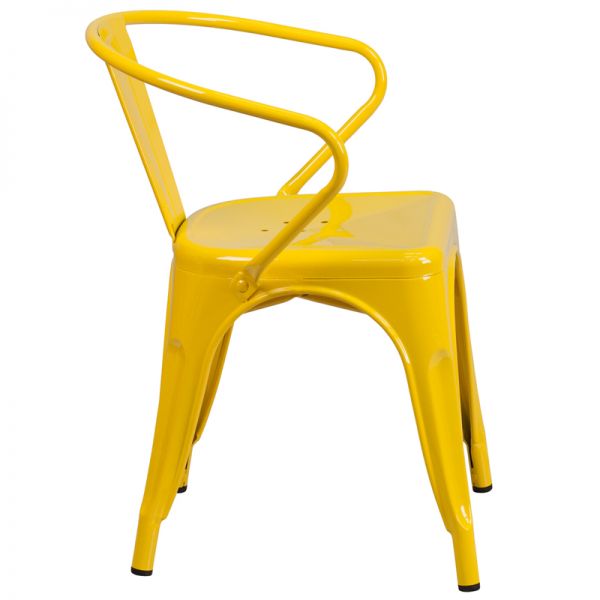 Luna Commercial Grade Yellow Metal Indoor-Outdoor Chair with Arms