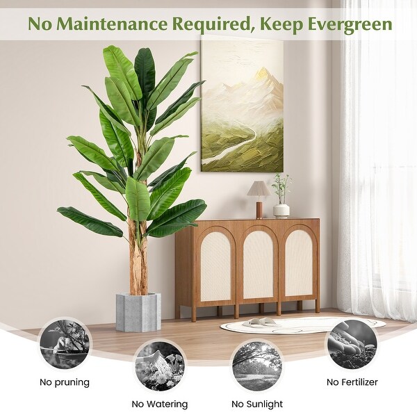 Gymax 6.5' Tall Artificial Banana Tree w/ 27 Large Leaves Triple