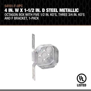 Southwire 4 in. W x 1-12 in. D Steel Metallic Octagon Box with Five 12 in. KO's Three 34 in. KO's and F Bracket 1-Pack 54151-F-UPC