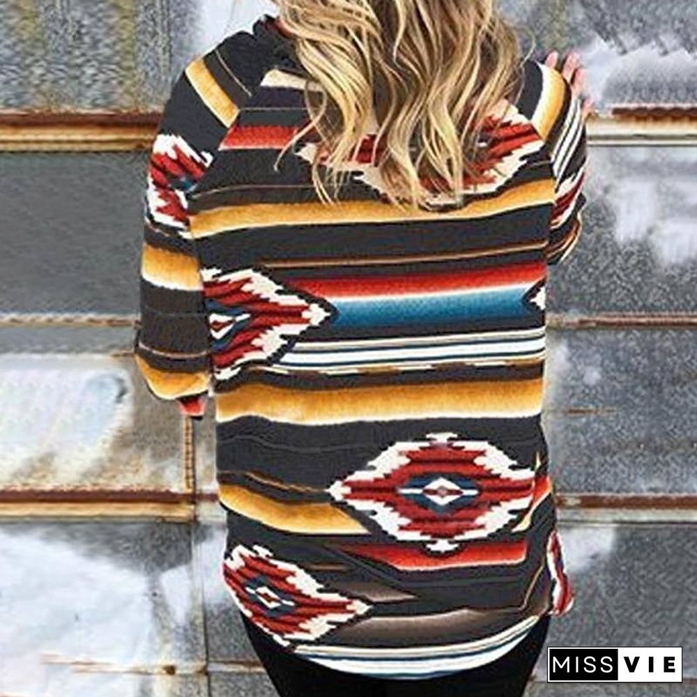 New Spring Autumn Women Tshirts Bohemian high collar Plus Size 2XL Long Sleeve Color Tops Fall Womens Clothing Fashion