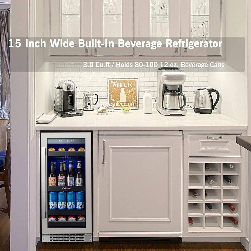 Ca'Lefort 15 in. 100 (12 oz.) Cans Beverage Cooler Refrigerator Soda Drink Mini Fridge Built-in or Freestanding Frost-Free CLF-BS15-HD