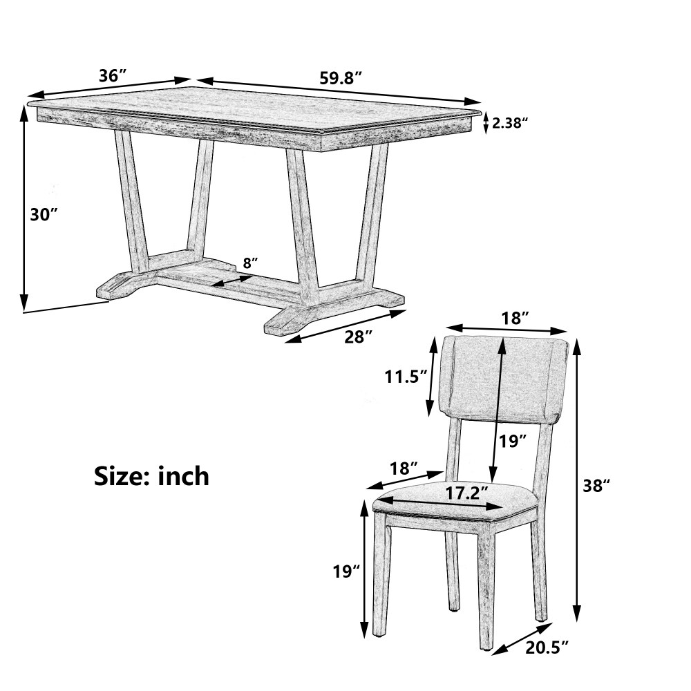 5 piece Dining Set with 4 Upholstered Chairs and 59 inch Rectangular Dining Table