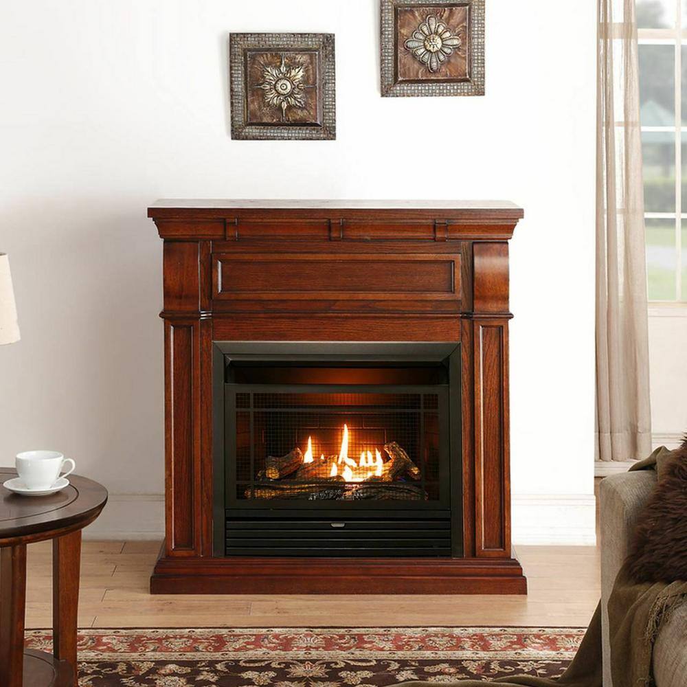 Duluth Forge Dual Fuel Ventless Gas Fireplace - 26000 BTU T-Stat Control Chestnut Oak Finish 170129