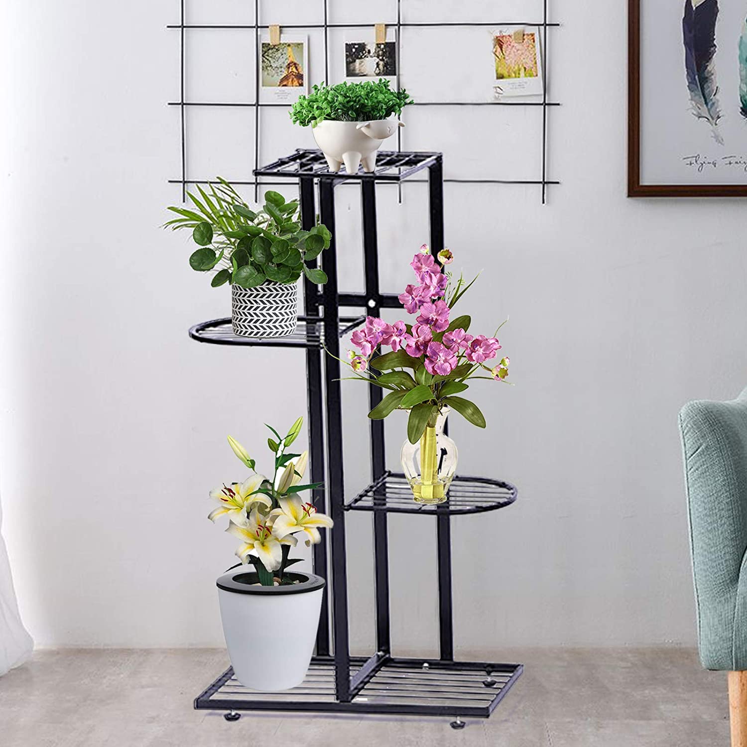 Flkoendmall Flkoendmall4Tier Iron Plant Flower Pot Display Stand Holder Flower Rack Storage Shelf Black