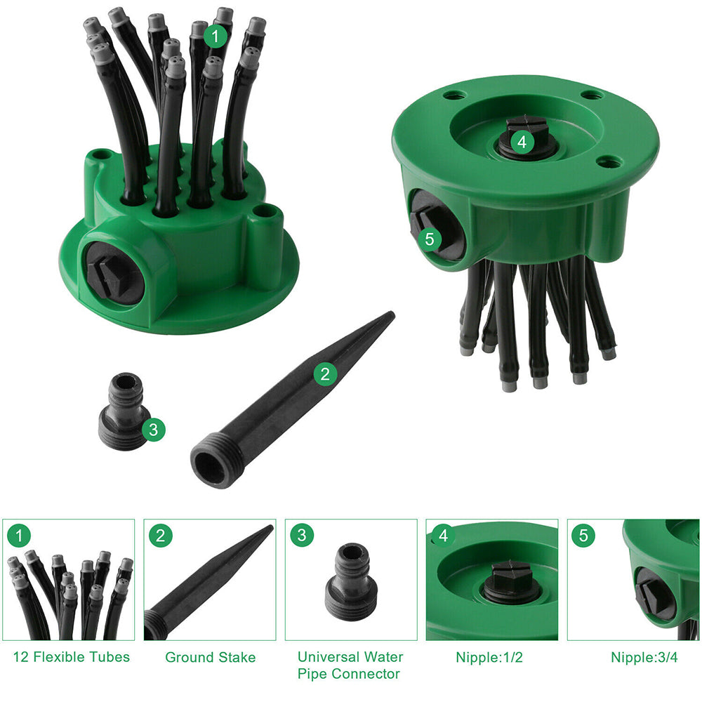 360° Adjustable Flexible 12 Tubes Garden Lawn Automatical Multiple Head Sprinkler